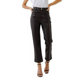 GREY LAB Sleek Black Straight Faux Leather Jeans